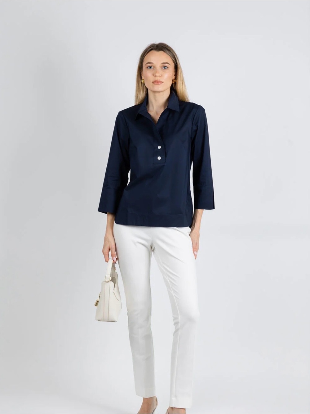 Hinson Wu / Aileen Navy Button-Back Tunic / Quiet Luxury / Size 10 - Picture 7 of 13